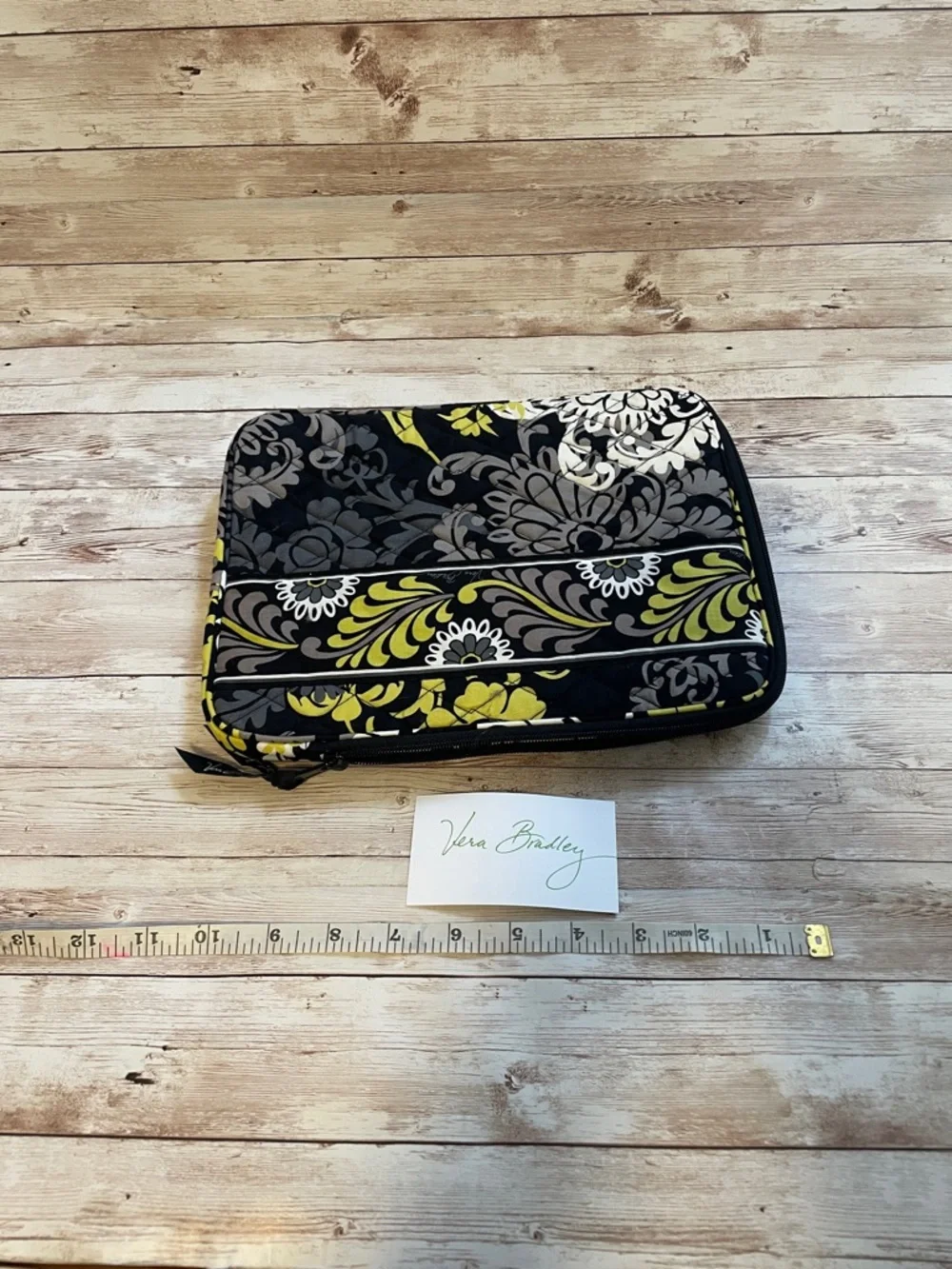 Vera Bradley Black, Yellow & Gray Quilted Zip E Reader Pouch